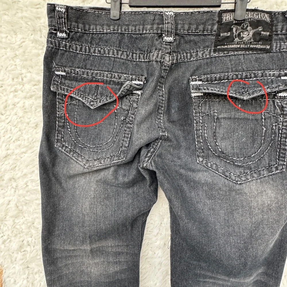 True Religion Mens Jeans Size 40 Black Straight Leg‎ Distressed Y2K USA *READ*